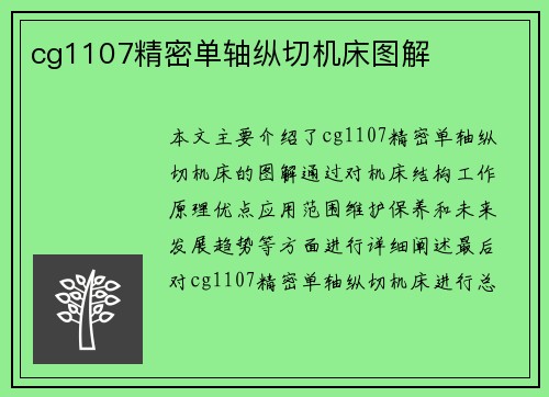 cg1107精密单轴纵切机床图解